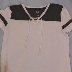 Gray and White So Cross Drawstring Tee